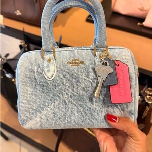 NWT Coach Light Blue Denim Mini Rowan with Charms